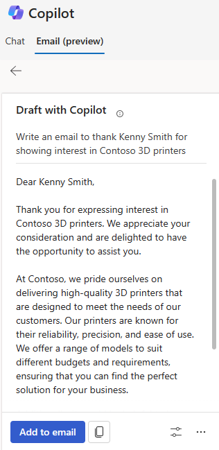 Draft an email with Copilot in D365 Sales