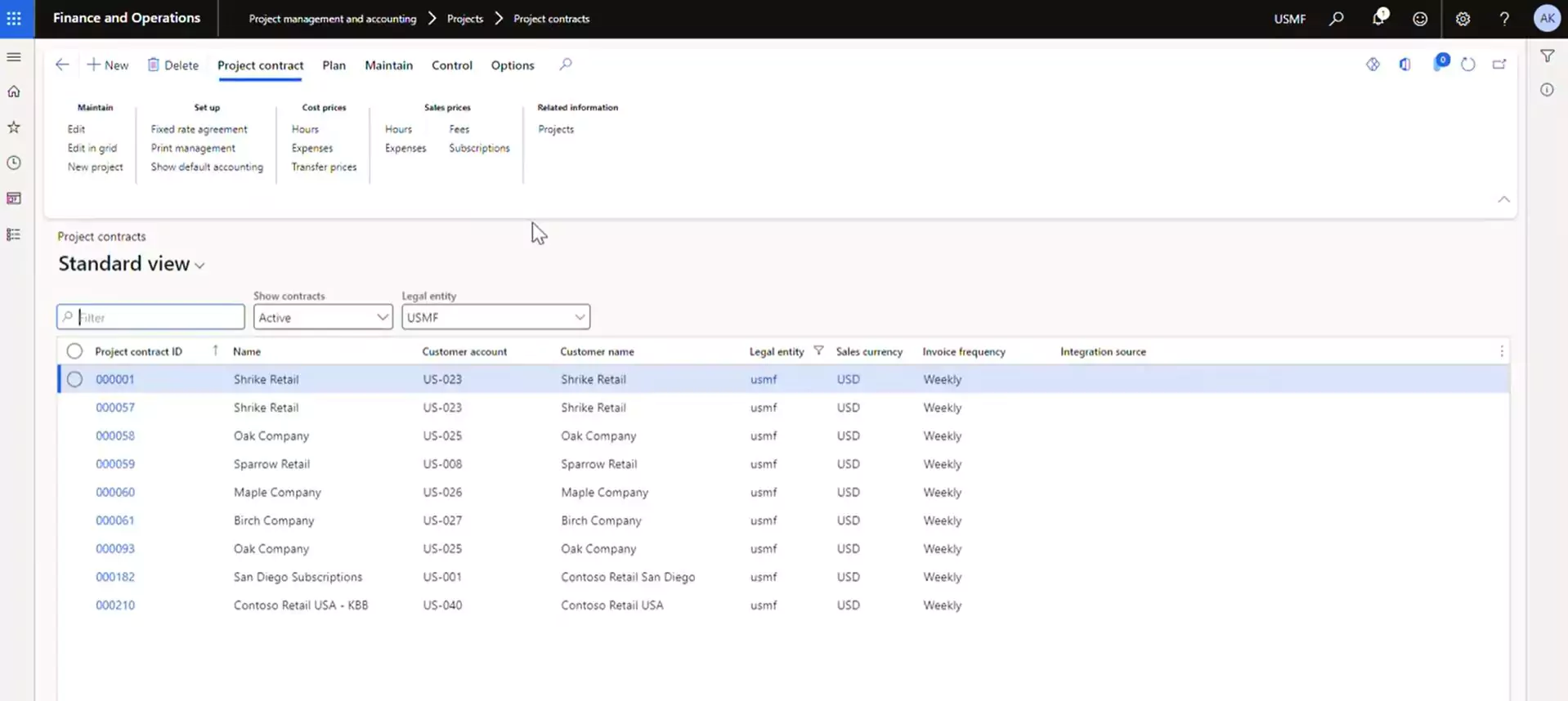 Project contracts in D365 F&O