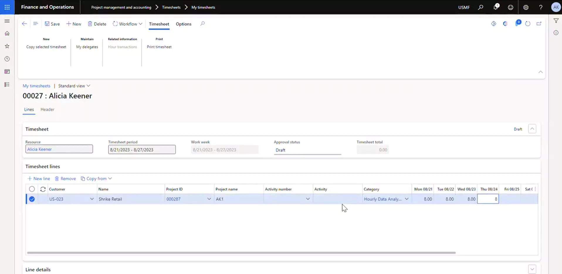 Timesheet in D365 F&O