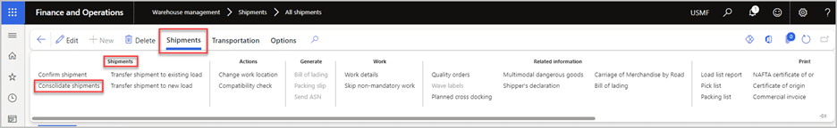 Consolidate shipments in Supply Chain Management