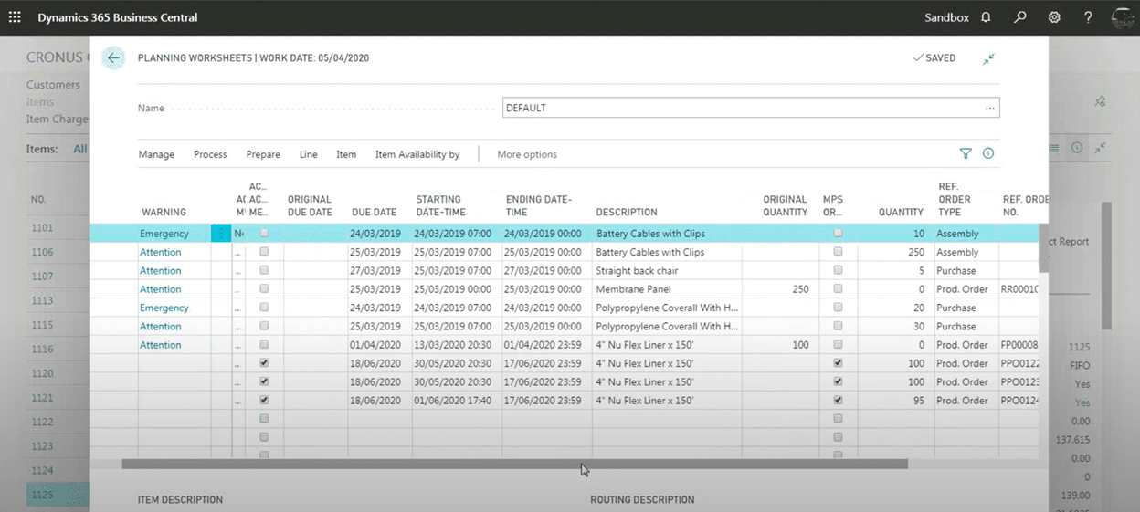 Planning Worksheet generating production orders
